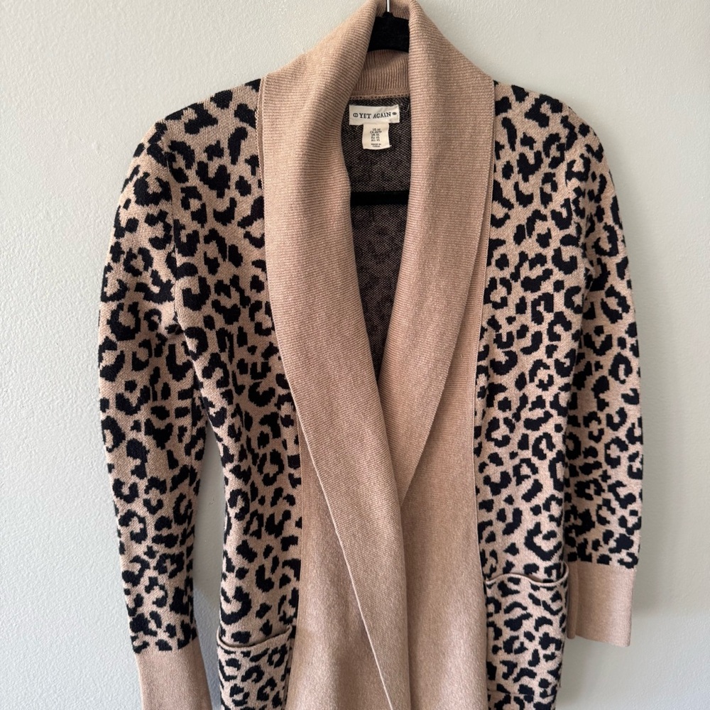 Yet Again leopard print open knit cardigan sweater XSmall - Picture 5 of 14